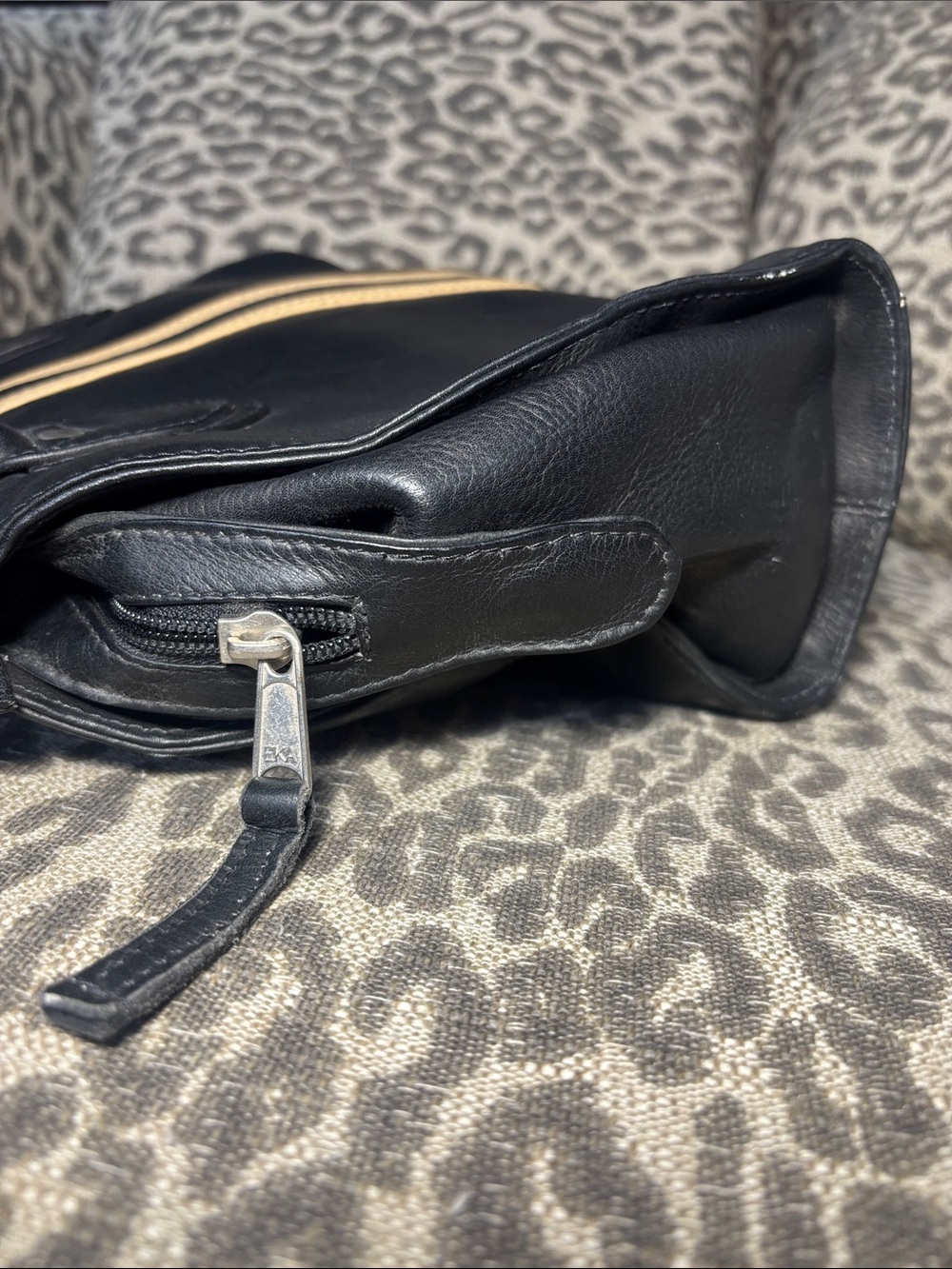 Latico vintage black soft leather striped shoulder bag classic medium purse - Picture 6 of 16